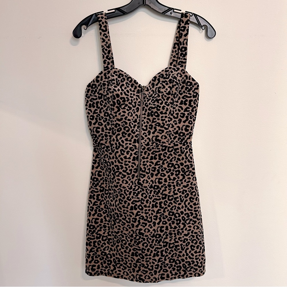 NWT Wild Fable Leopard Corduroy Zip front Mini Dress, XS